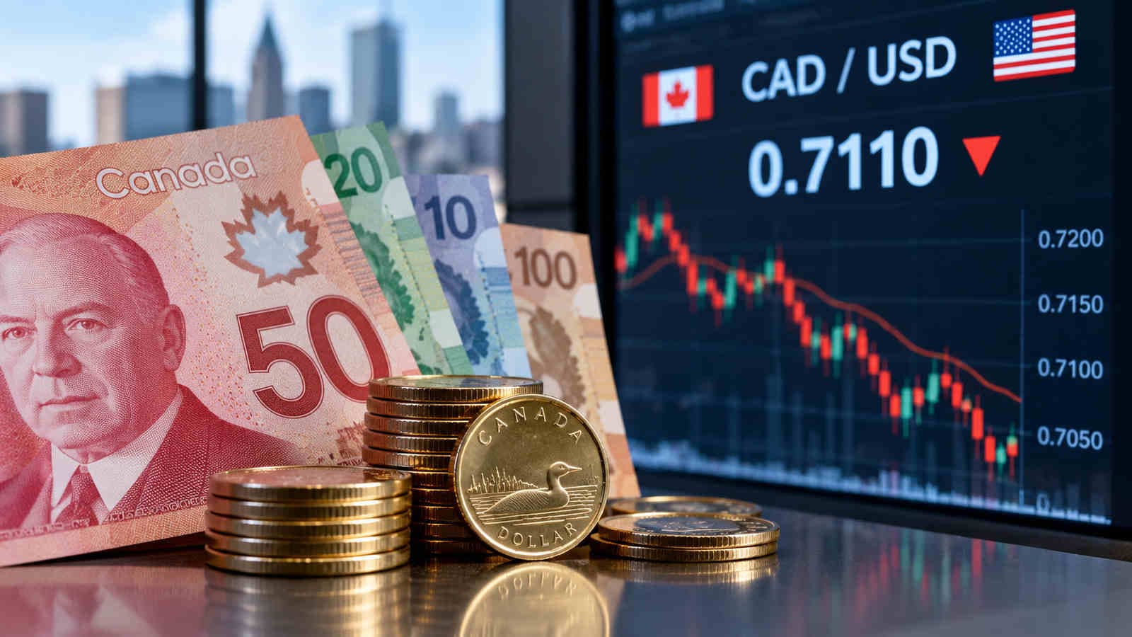 Canadian Dollar Falls to 71.10 US Cents as Bank of Canada Data Show