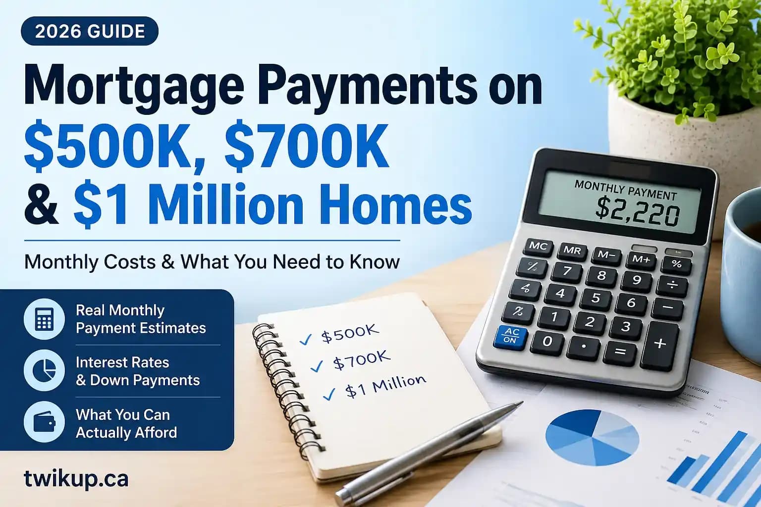 Mortgage Payments on a $500K, $700K, and $1 Million Home in Canada (2026 Guide): Monthly Costs, Interest, and What You Can Actually Afford