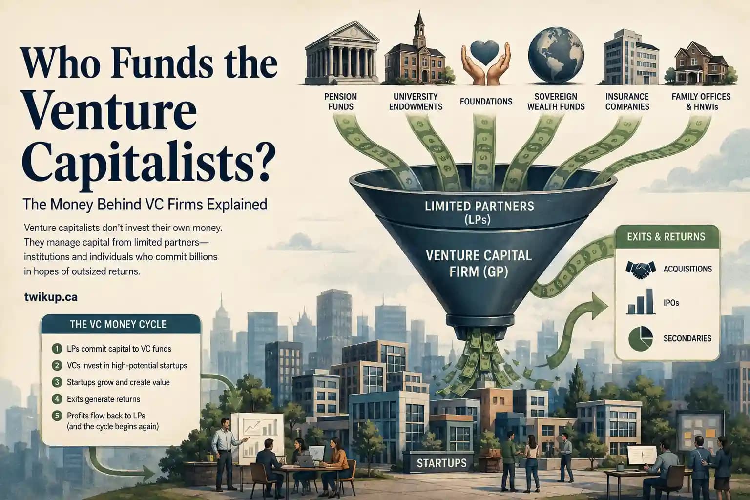 who funds venture capitalists, how VC firms get money, and how VCs make money.